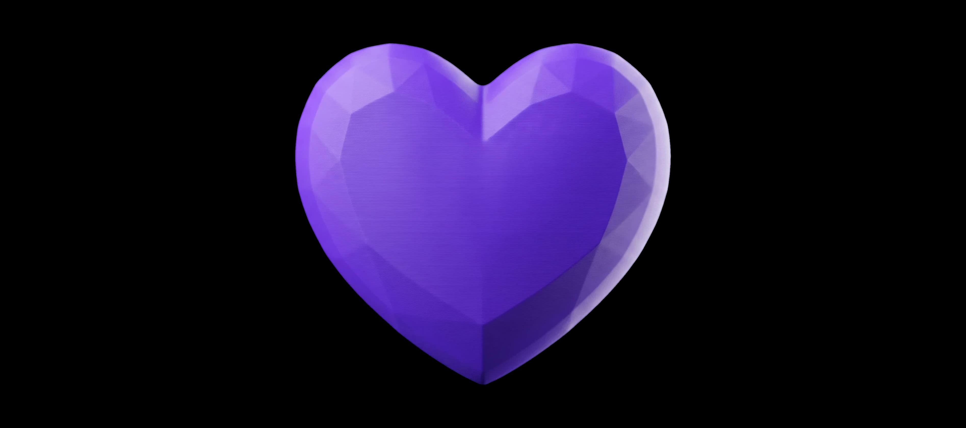 Finished faceted violet heart — the printed object delivered