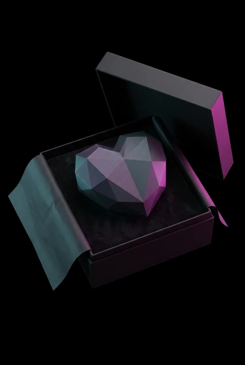 A finished piece packed in its box for shipping.